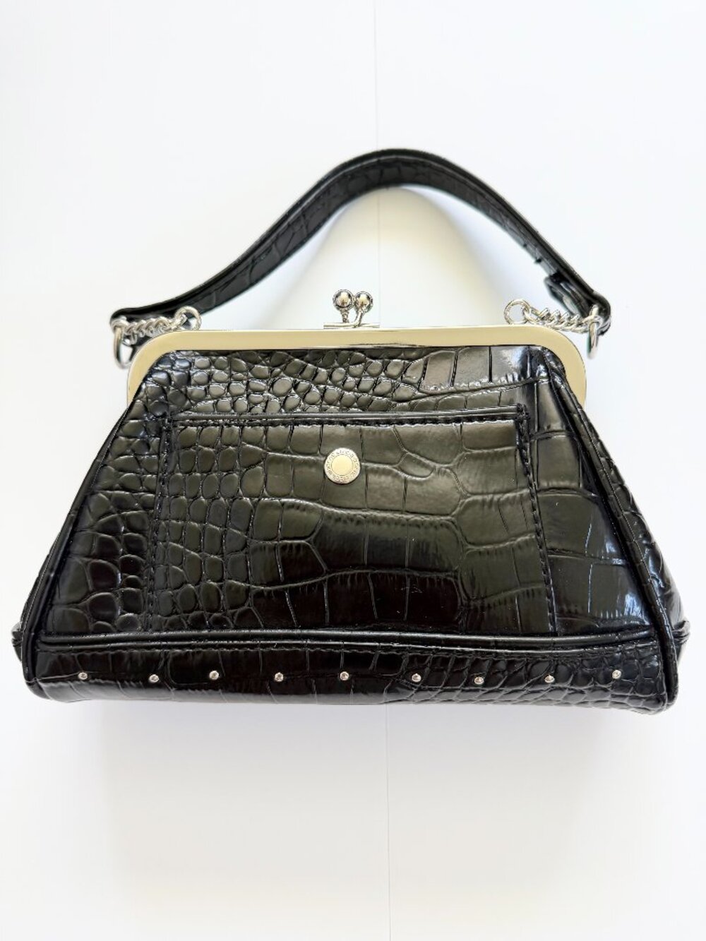 Vintage Liz Claiborne Faux Croc Kiss Lock Satchel